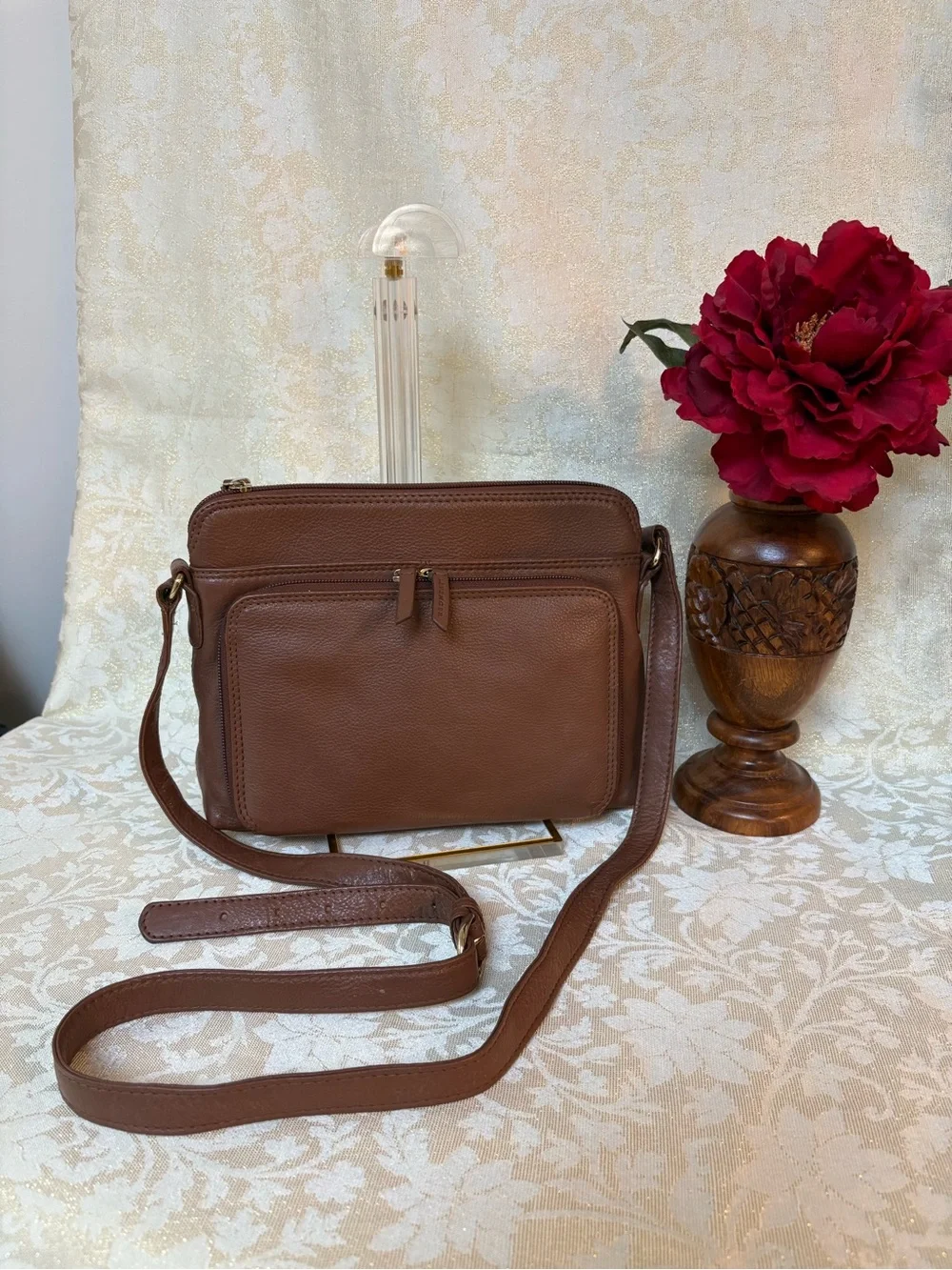 Levenger Brown Leather Messenger Crossbody Bag